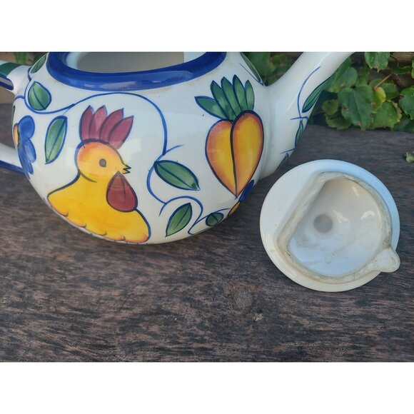 Baum Bros Style-Eyes Ceramic Teapot Rooster & Fruits Design - Picture 3 of 5